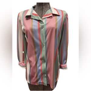 Vintage 1980s Vera Neumann‎ all polyester striped button up shirt-EUC-size 6P